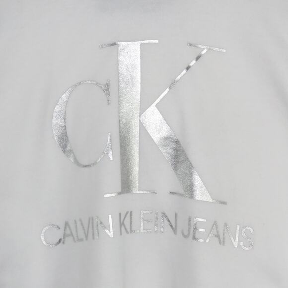 Calvin Klein White Graphic Logo Hoodie Silver Logo Metallic Large - Picture 4 of 6